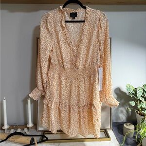 NWT Lumiere Orange and Cream Floral Ruffle Mini Dress